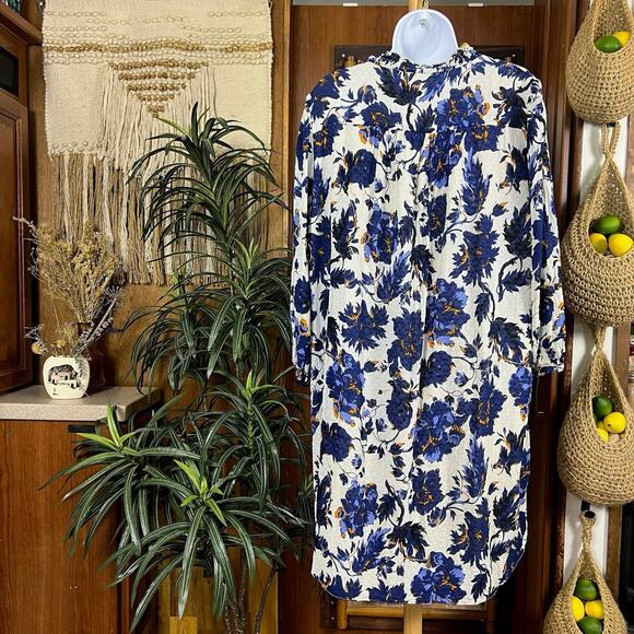 Diane Von Furstenberg Layla Clip Dot Shirt Dress XL Blue White DVF Floral Tunic - Picture 2 of 16